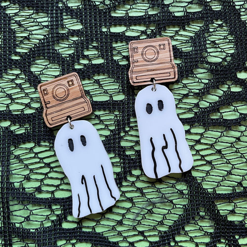 No Feet Ghost with Polaroid Camera Earrings