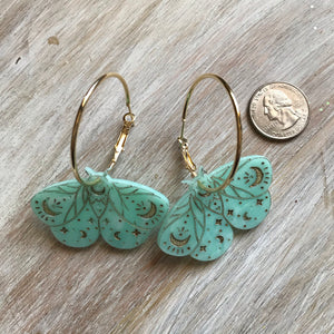 Luna Moth hoop earrings